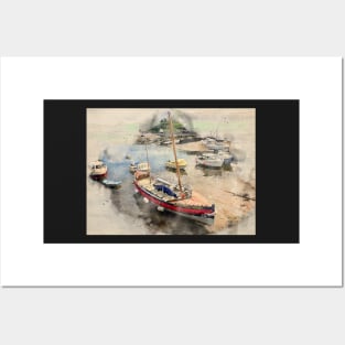Watercolour Cemaes Harbour, Anglesey Posters and Art